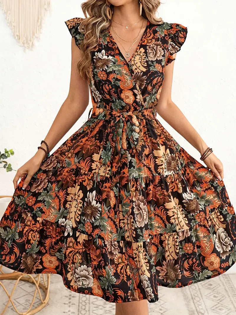 Elegant Floral Midi Dress for Women