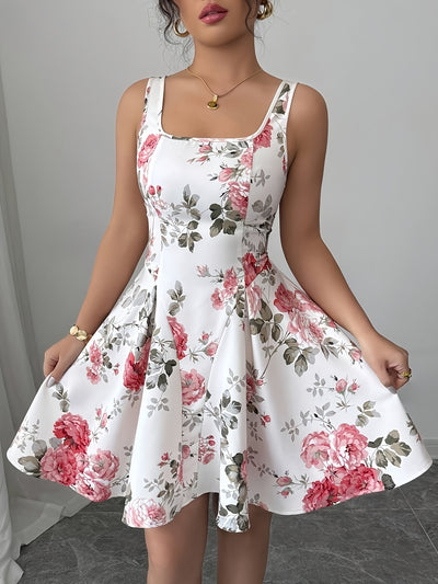 Elegant Sleeveless Square Neck Floral Mini Dress for Women