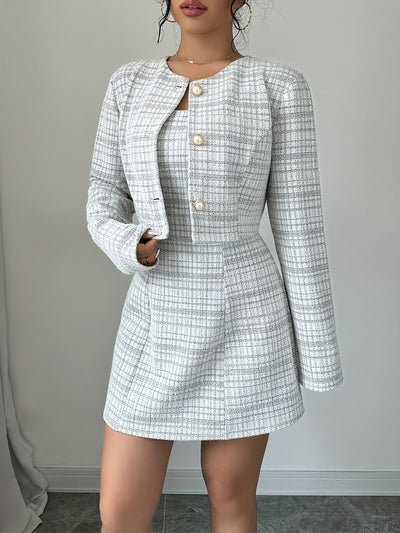 Elegant Tweed Mini Dress with Built In Jacket Detail for Women