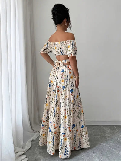 Floral Print Off-Shoulder Evening Maxi Dress for Women