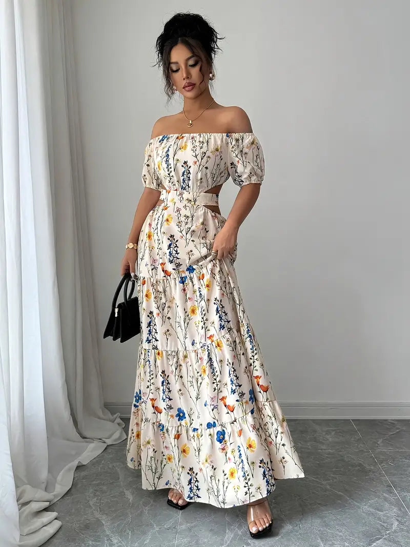 Floral Print Off-Shoulder Evening Maxi Dress for Women