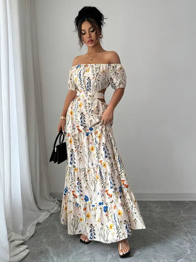 Floral Print Off-Shoulder Evening Maxi Dress for Women