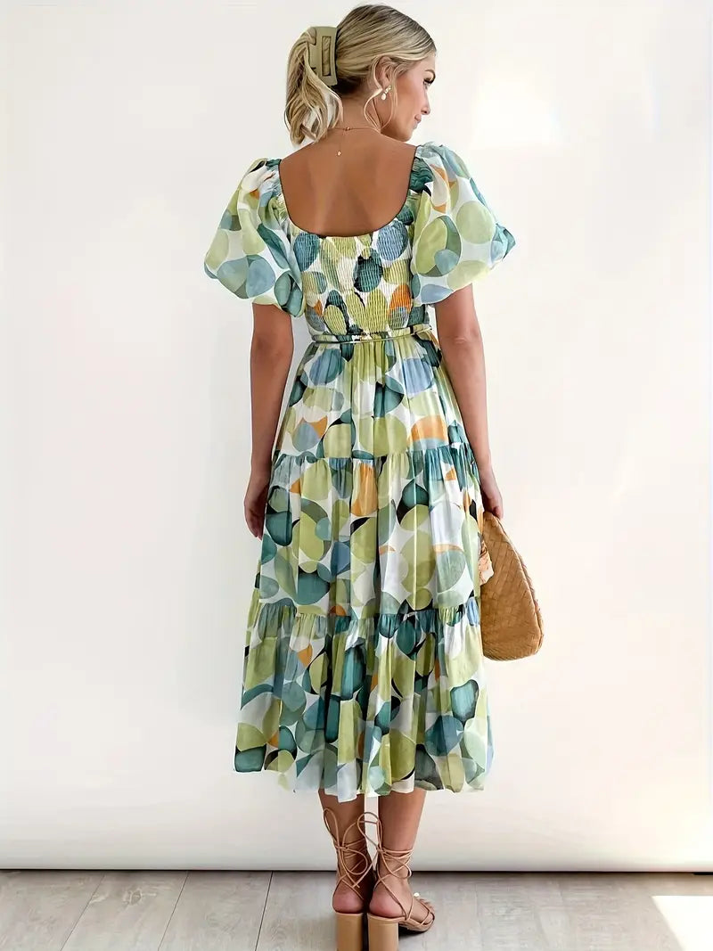 Flowy Long Sleeve V-Neck Midi Dress for Women