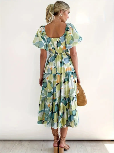 Flowy Long Sleeve V-Neck Midi Dress for Women