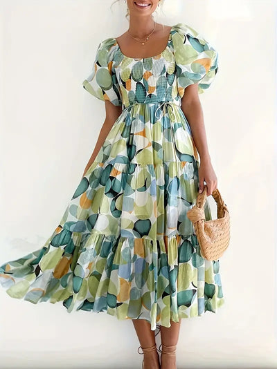 Flowy Long Sleeve V-Neck Midi Dress for Women