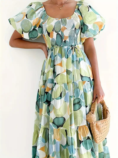 Flowy Long Sleeve V-Neck Midi Dress for Women