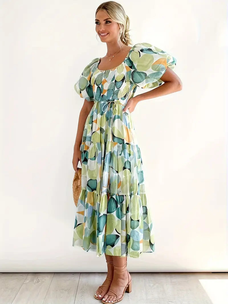 Flowy Long Sleeve V-Neck Midi Dress for Women