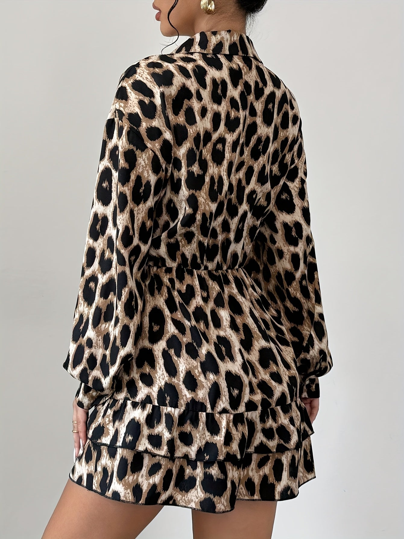 Long Sleeve Leopard Print Mini Dress for Women