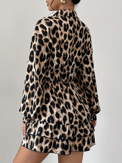 Long Sleeve Leopard Print Mini Dress for Women