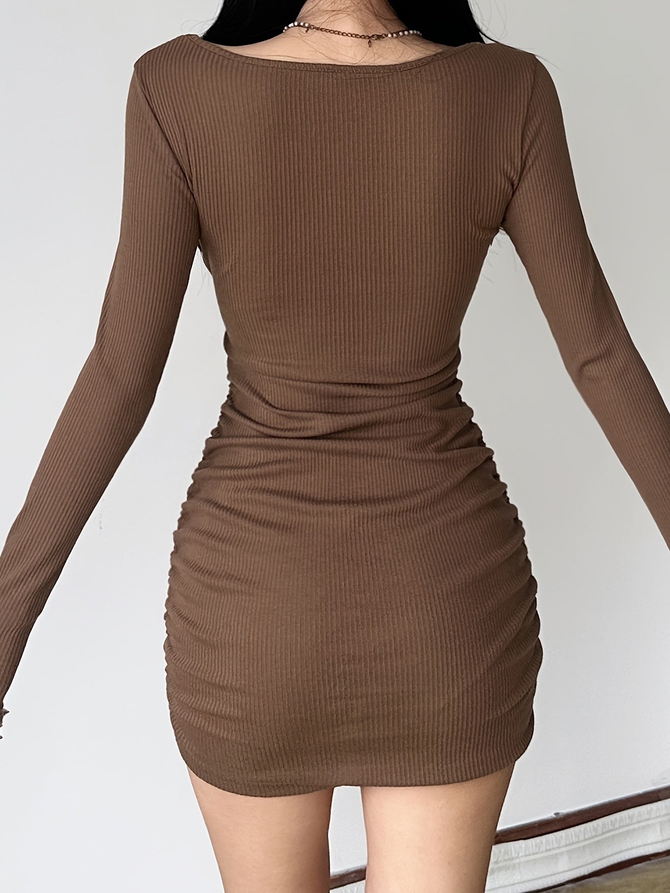 Long Sleeve Ruched Bodycon Mini Dress for Women