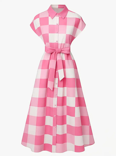 Plaid V-Neck Midi Dress for Women