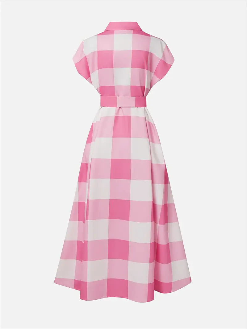 Plaid V-Neck Midi Dress for Women
