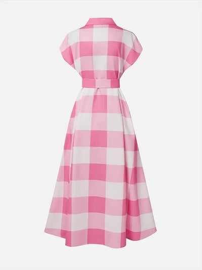 Plaid V-Neck Midi Dress for Women