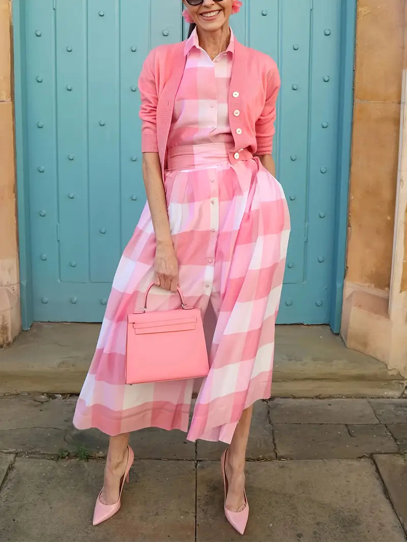 Plaid V-Neck Midi Dress for Women