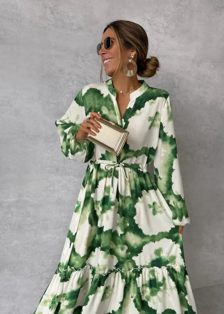 Flowy Long Sleeve V-Neck Maxi Dress For women