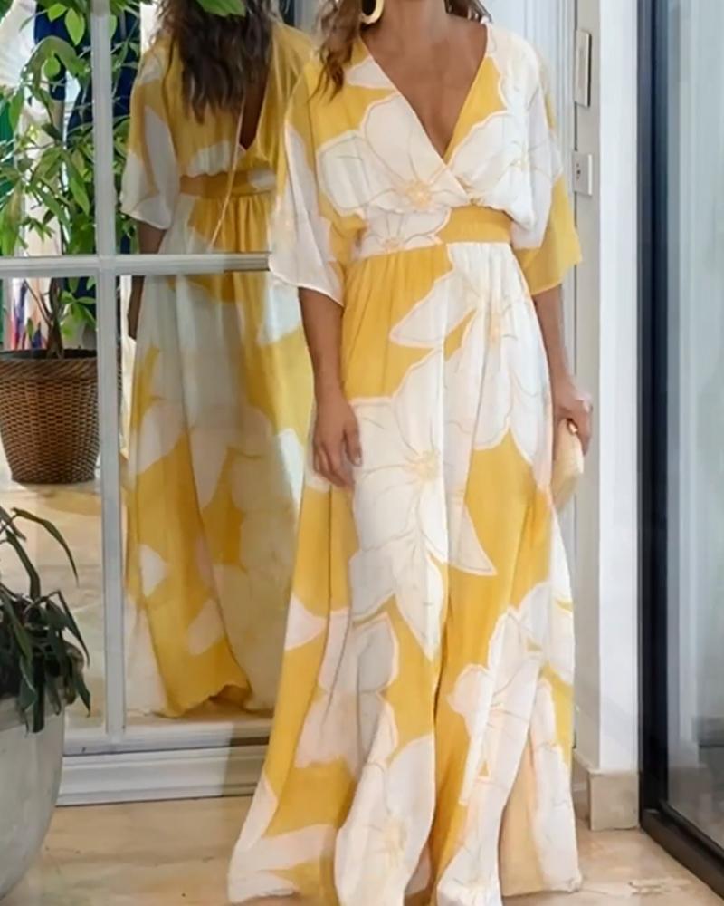 Floral Maxi Dress With Contrast Details For Women